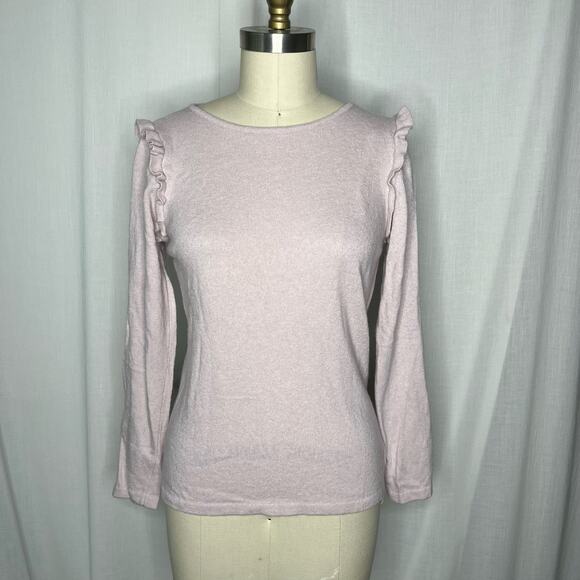 Bendetta B Blush Pink Merino Wool Cashmere Blend Ruffle Shoulder Sweater Medium - Picture 1 of 6